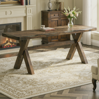 Sunvega Knotty Nutmeg Dining Bench with Worn Edges for Traditional Country Decor