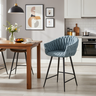 Sunvega Braided Matisse Contemporary Counter Stool with Faux Leather Upholstery and Black Metal Frame