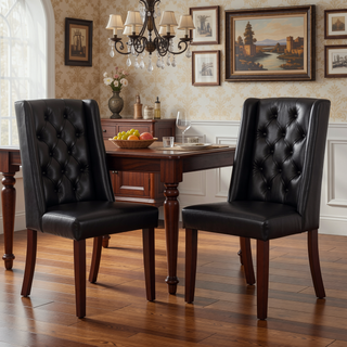 Sunvega Contemporary Tufted Dining Chairs with High Back and Birch Wood Legs