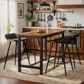 Sunvega Contemporary Fixed Height Counter Stools with Black Steel Frame and Espresso Faux Leather
