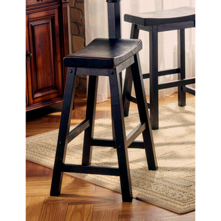 Sunvega Black Finish Bar Height Solid Wood Saddle Seat Stools Set of 2