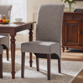Sunvega Dove Grey Linen Look Fabric Upholstered Dining Chairs Set of 2