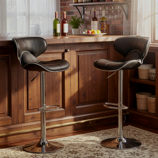 Sunvega Adjustable Swivel Barstool Set with Chrome Base and Faux Leather Seat