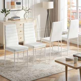 Sunvega Set of 4 Modern White PU Leather Upholstered Dining Chairs with Metal Frame