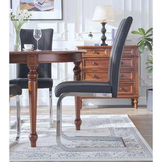 Sunvega Black Fabric Dining Chairs with Padded Seating and C-Style Metal Legs
