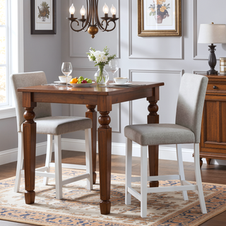 Sunvega Solid Wood Counter Height Chairs with Padded Seat for Dining Room, White & Gray