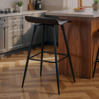 Sunvega Contemporary Fixed-Height Bar Stool with Upholstered Seat and Black Metal Base
