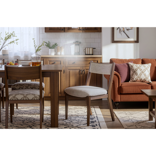Sunvega Modern Latte Finish Polyester Upholstered Cresent Chair Set of 2