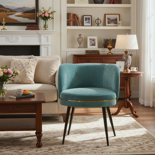 Sunvega Modern Velvet Upholstered Dining Chair with Gold Ring Seat for Dining Room