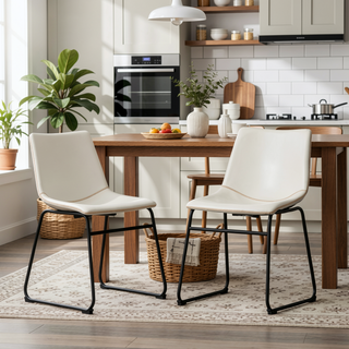 Sunvega Hand Crafted Vintage PU Leather Dining Chairs with Iron Frame, Set of 2
