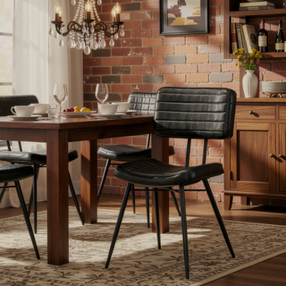 Sunvega Molly Espresso Upholstered Dining Chair with Goat Leather and Vertical Tufting