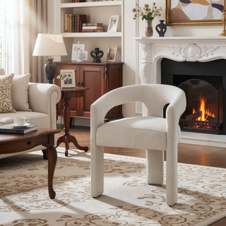 Sunvega White Chenille Upholstered Side Chair with Foam Seat (Set of 2)