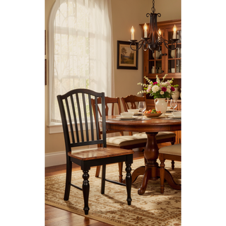 Sunvega Transitional Style 2pc Side Chair with Turned Leg Design in Black and Antique Oak Finish