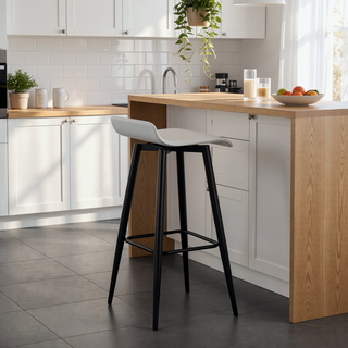Sunvega Ale Contemporary Fixed-Height Bar Stool with Upholstered Seat and Black Metal Base