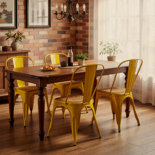 Sunvega High Gloss Yellow Metal Dining Chairs Set of 4 with 18 Inch Seat Height