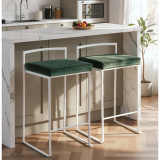 Sunvega Contemporary Stackable Counter Stool with Green Velvet Cushion Set of 2