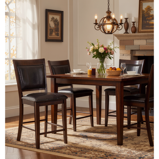 Sunvega Farmhouse Style Espresso Brown Faux Leather Upholstered Bench with Footrest