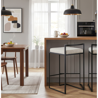 Sunvega Contemporary Stackable Counter Stool with Light Grey Cowboy Fabric Cushion Set of 2