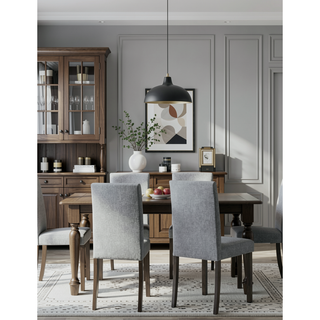 Sunvega Contemporary Style Gray Fabric Upholstered Dining Chairs with Brown Finish Legs
