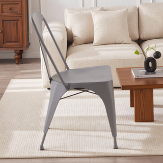 Sunvega Industrial Metal Dining Chair Set of 2 with Matte Grey Finish