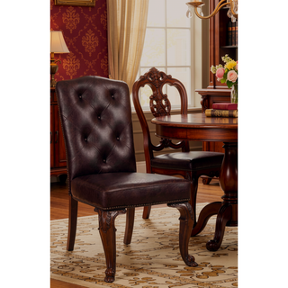 Sunvega Traditional Brown Cherry Solid Wood Tufted Leatherette Side Chairs Set of 2