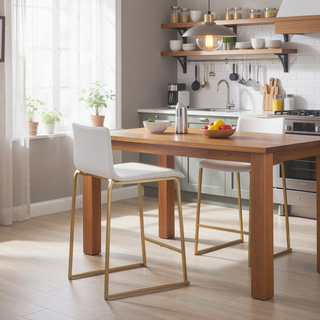 Sunvega Contemporary Gold Metal and White Faux Leather Counter Stool Set of 2