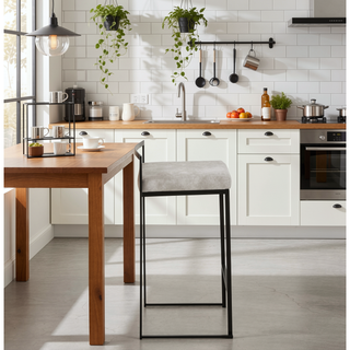 Sunvega Contemporary Stackable Counter Stool with Light Grey Cowboy Fabric Cushion