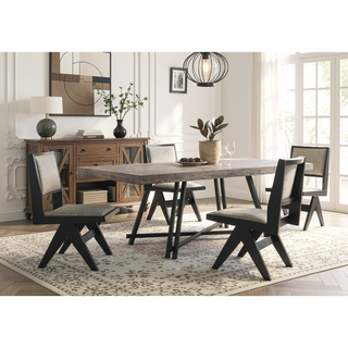 Sunvega Black Contemporary Metal Trestle Base Dining Table Rectangle 1pc