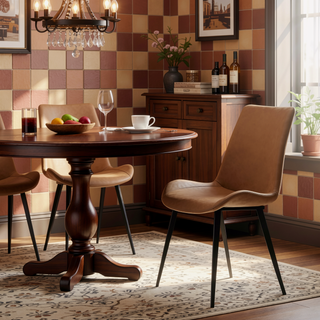 Sunvega Modern Brown Faux Leather Dining Chairs with Scoop Seat and Steel Legs