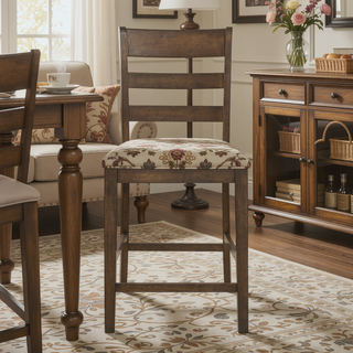 Sunvega Farmhouse Upholstered Rubberwood Counter Stools with Ladder Back Set of 2