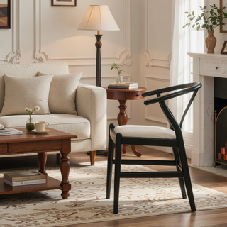 Sunvega Black Wood Wishbone Dining Side Chair Set of 2 with Coastal Design
