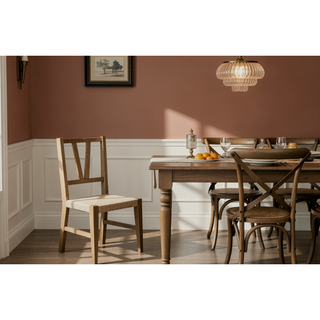 Sunvega Hickory Slat Back Chair with Rattan Seat and Cushion in Almond Set of 2