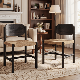 Sunvega Beige Paper Rope Weave Seat Indoor Armless Kitchen Dining Chairs Set of 2