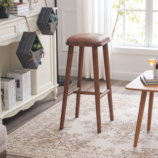 Sunvega Mid-Century Modern PU Leather Bar Stool with Solid Wood Structure