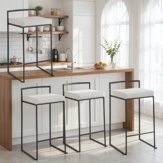 Sunvega Contemporary Stackable Black Metal Counter Stool with White Velvet Cushion