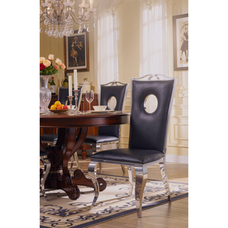 Sunvega Black Synthetic Leather & Chrome Metal High Back Armless Side Chair Set of 2