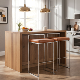 Sunvega Contemporary Stackable Barstool with Padded Faux Leather Seat for Dining