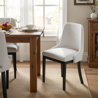 Sunvega Modern Wood Dining Chairs Set of 2 with Linen Upholstered Seat for Dining Room