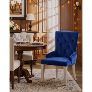 Sunvega Blue Fabric Upholstered Dining Chair with Antique Platinum Finish
