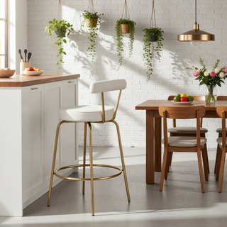 Sunvega Gold Metal and Cream Velvet Glam Counter Stool Set with Swivel Seat