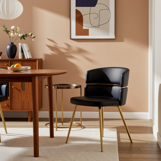 Sunvega Glam Art Deco Dining Chair with Gold Metal Accent and Black Faux Leather