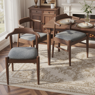 Sunvega Mid-Century Modern Gray Fabric Dining Chair with Solid Wood Frame 18.50" L x 22.50" W x 28.00" H Farmhouse Kitchen Side Chairs with Foot Pegs (Set of 2)