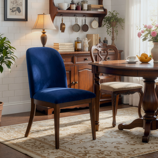 Sunvega Navy Blue Velvet Dining Chair Set of 2 with Solid Wood Legs