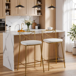 Sunvega Modern Charlotte Counter Stool with Gold Metal Frame and White Faux Leather