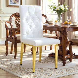 Sunvega White PU Dining Chairs with Grid Quilting and Gold Metal Legs 4-Piece Set