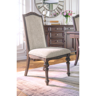 Sunvega Rustic Style 2pc Side Chair with Upholstered Seat and Intricate Wood Inlay Detail