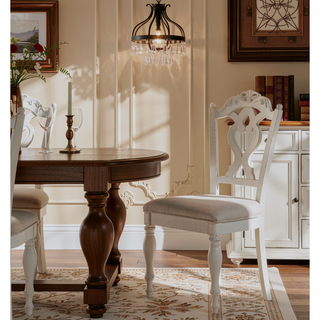 Sunvega Antique White Victorian Style Desk Chair with Gray Upholstered Cushioned Seat