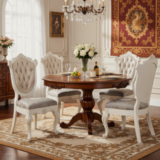 Sunvega Rose Gold and Pearl White Tufted Back Side Chairs with Floral Motifs