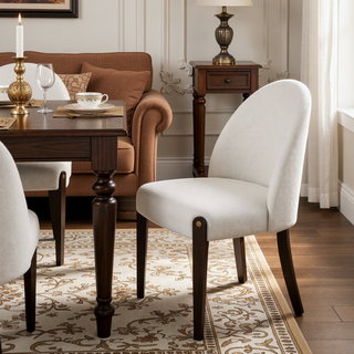 Sunvega Beige Fabric Upholstered Side Chair with Espresso Wooden Frame