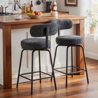 Sunvega Modern Boucle Upholstered Swivel Bar Stools Set of 2 with Metal Legs